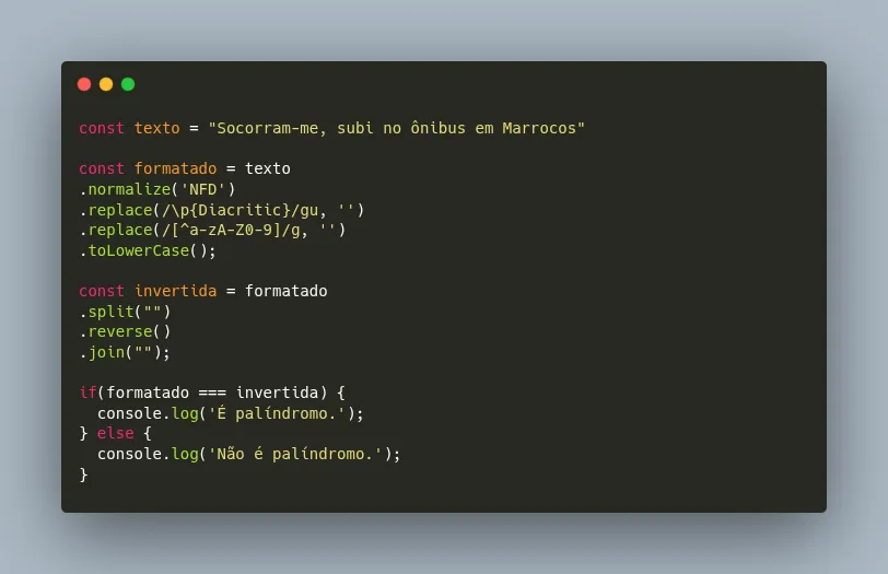 Desafio do Palíndromo com Javascript